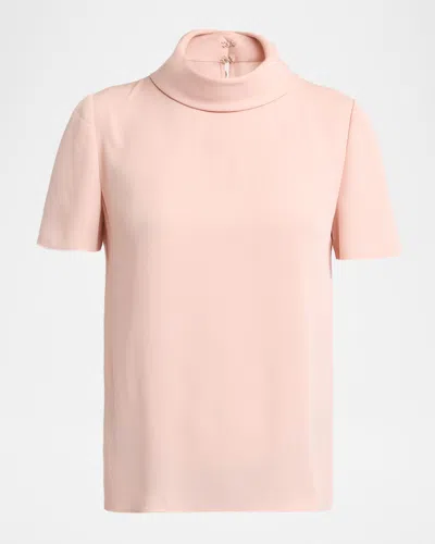 Valentino Mock-neck Short-sleeve Silk Top In Pink