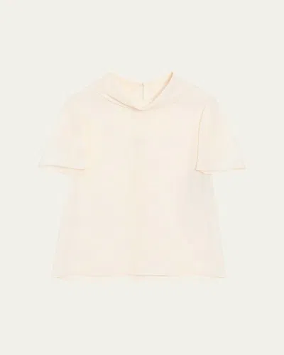 Valentino Mock-neck Short-sleeve Silk Top In White