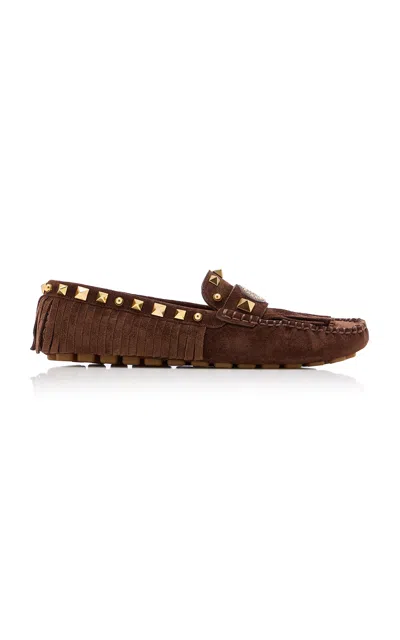 Valentino Garavani Caramel Split-leather Plaster Caster Loafers In Brown