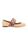 Valentino Garavani Mary-jane Bribri Raffia Ballerina With Cherryfic Embroidery Woman Beige 41 In Multi