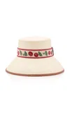 Valentino Garavani Cherryfic Straw Bucket Hat With Leather Trim And Cherryfic Ribbon Woman Natural/s In White