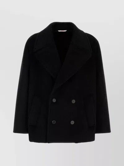 Valentino Dropped Shoulder Wool Blend Coat In Black
