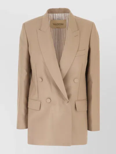 Valentino Mohair Blend Double Breasted Blazer Tailoring In Brown