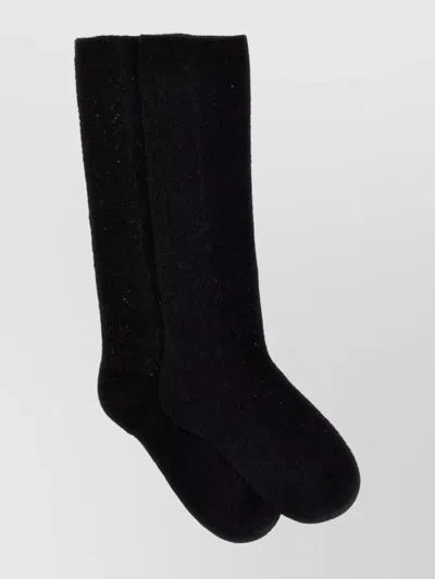 Valentino Mohair Knee-high Ribbed Socks In Black