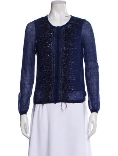 Pre-owned Valentino Mohair Wool Scoop Neck Sweater In Blue