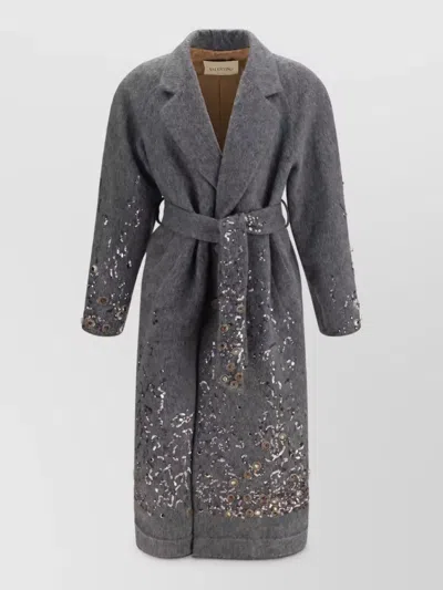 Valentino Mohair Wool-blend Oversized Belted Embellished Coat In Multi