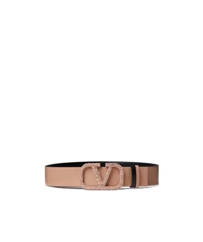 Valentino Garavani Monogram-buckle Belt In Nude