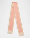 Valentino Monogram Fringe-trim Scarf In Bvr Crema Rosa