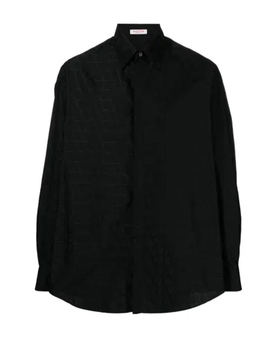 Valentino Monogram-jacquard Cotton Shirt In Black