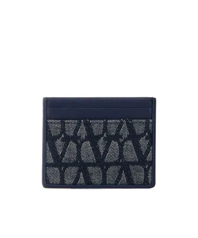 Valentino Garavani Monogram-jacquard Leather Cardholder In Black