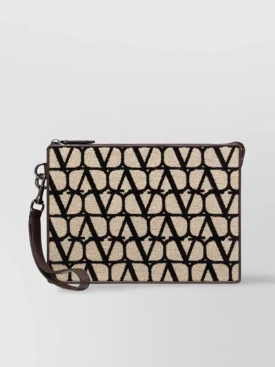 VALENTINO GARAVANI MONOGRAM LEATHER TRIM CLUTCH BAG