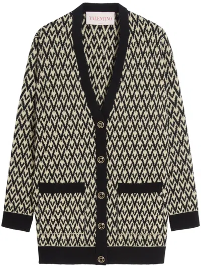 VALENTINO MONOGRAM-PATTERN KNIT CARDIGAN