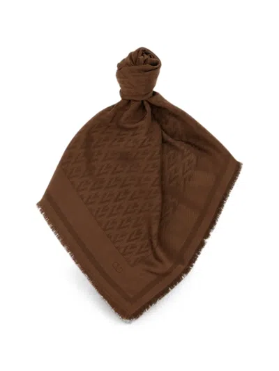 Valentino Monogram-pattern Scarf In Brown
