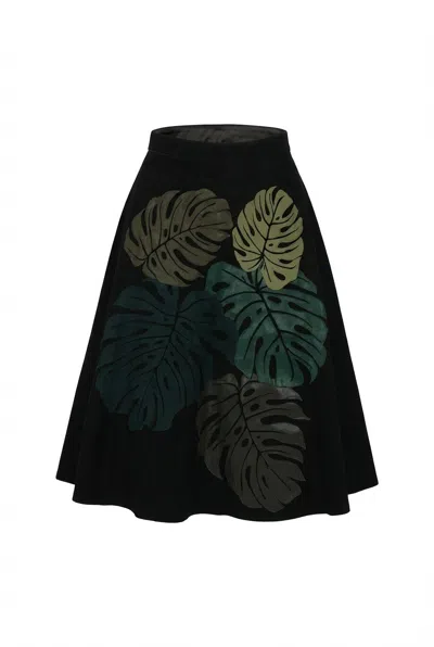 Valentino Leaf-patchwork A-line Skirt In Black