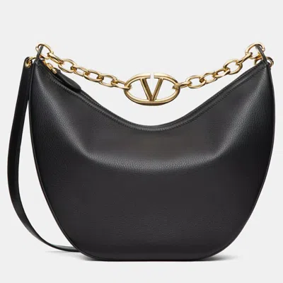 Pre-owned Valentino Garavani Moon Medium Black Grainy Calfskin Handbag