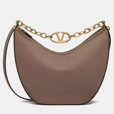 Pre-owned Valentino Garavani Moon Medium Brown Grainy Calfskin Handbag