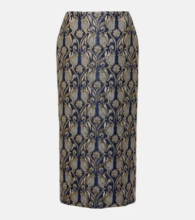 Valentino Floral Brocade-effect Skirt In Blue