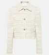 Valentino Cropped Embellished Cotton-blend Tweed Jacket In Blau