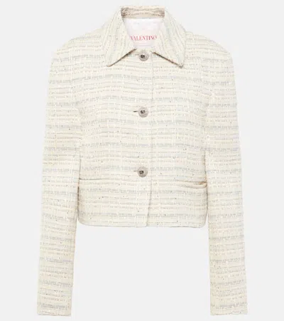 Valentino Cropped Embellished Cotton-blend Tweed Jacket In Multi