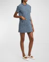 Valentino Mossi Denim Textured Tweed Mini Shift Dress In Lt Denim