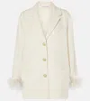 Valentino Mossi Feather-trimmed Tweed Jacket In Weiss