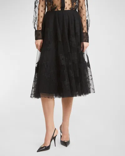 Valentino Mossi Lace Midi Skirt In Black