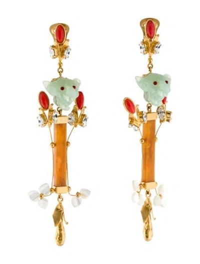 Pre-owned Valentino Garavani Mother Of Pearl, Crystal & Resin Panther Clip-on Drop Earrings