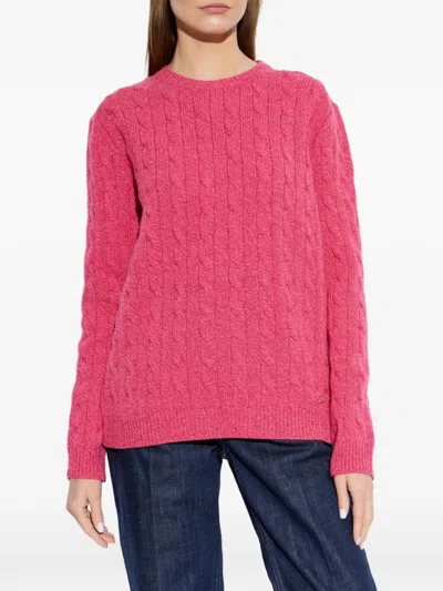 Valentino Garavani Cable Knit Wool Crewneck Sweater In Animal Print
