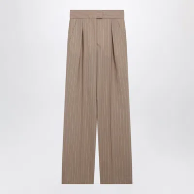 Valentino Mud-colored Pinstripe Wool Trousers In Transparent