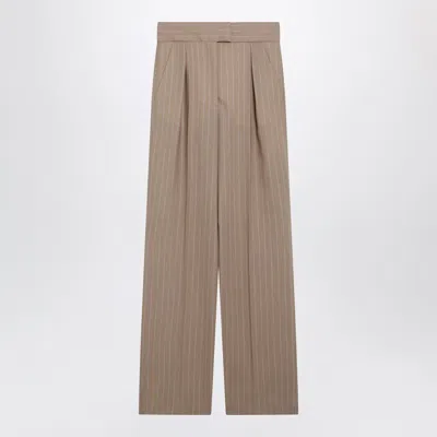 Valentino Mud-colored Pinstripe Wool Trousers In Brown