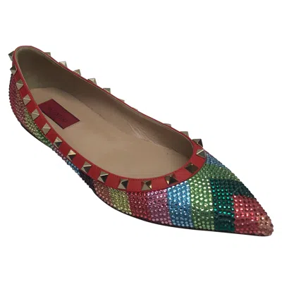 Pre-owned Valentino Garavani Valentino Multi Color Iridescent Flats W/ Studs-39 In Brown