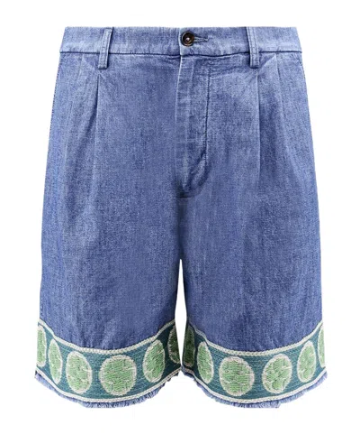 Valentino Jacquard-hem Denim Bermuda Shorts In Blue