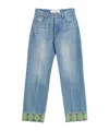 Valentino Medium Blue Jeans With Green Embroidery, Straight Leg, High Waist In Blue