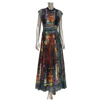 Pre-owned Valentino Multicolor Abstract Pleated Maxi Dress - It 42 In Black