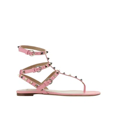 Valentino Garavani Multicolor Calfskin Flat Sandals In Pink