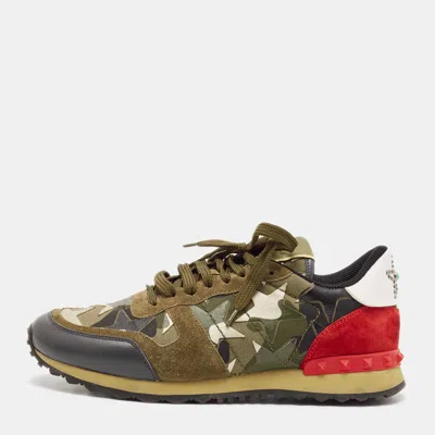 Pre-owned Valentino Garavani Multicolor Camo Leather And Suede Rockrunner Trainers Size 41
