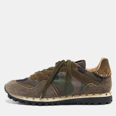 Pre-owned Valentino Garavani Multicolor Camouflage Fabric And Suede Rockrunner Sneakers Size 39