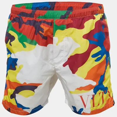 Pre-owned Valentino Multicolor Camouflage Print Nylon Swim Shorts M