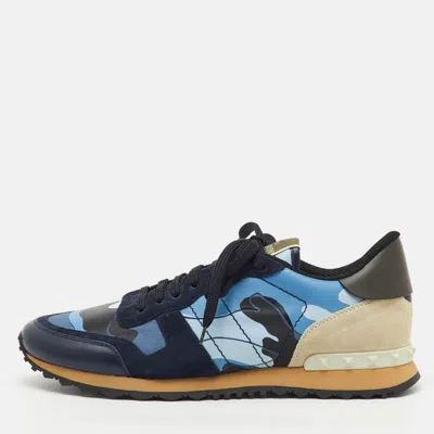Pre-owned Valentino Garavani Multicolor Camouflage Suede Canvas And Leather Rockrunner Low Top Sneakers Size 45