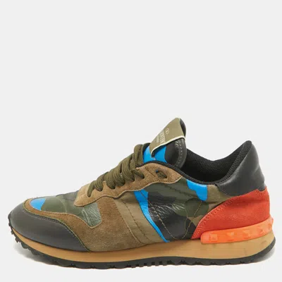 Pre-owned Valentino Garavani Multicolor Canvas And Leather Rockrunner Lace Up Sneakers Size 38.5