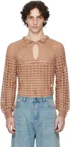 Valentino Openwork Sweater In Linen Blend In Nude
