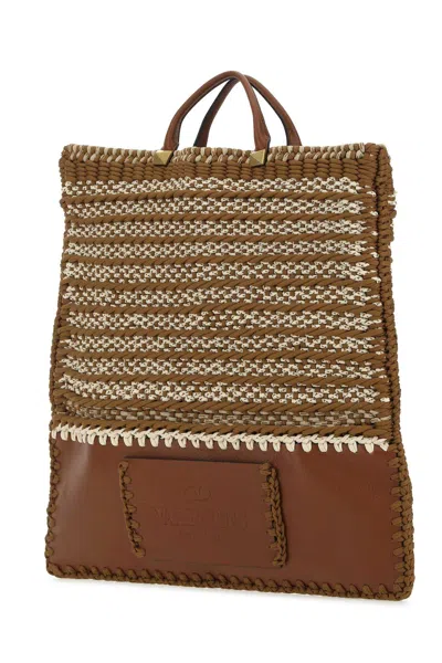 Valentino Garavani Multicolor Crochet And Leather Shopping Bag In Ga1