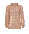 Valentino Openwork Sweater In Linen Blend In Nude