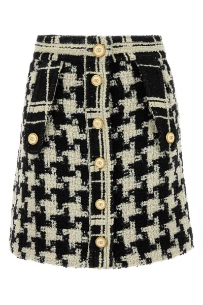 Valentino Houndstooth High-waisted Skirt Button Detailing In Multicolor