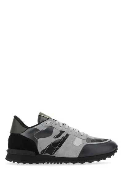 VALENTINO GARAVANI MULTICOLOR FABRIC AND NAPPA LEATHER ROCKRUNNER CAMOUFLAGE SNEAKERS