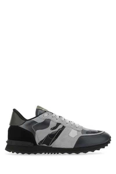 Valentino Garavani Multicolor Fabric And Nappa Leather Rockrunner Camouflage Sneakers In Green