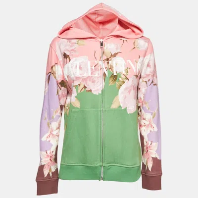 Pre-owned Valentino Multicolor Floral Print Jersey Zip Up Hoodie Xs
