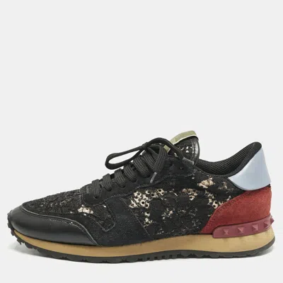 Pre-owned Valentino Garavani Multicolor Lace And Leather Rockrunner Low Top Sneakers Size 39