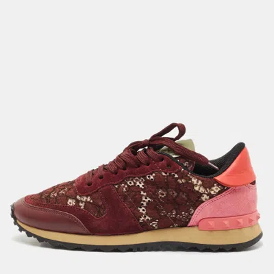 Pre-owned Valentino Garavani Multicolor Lace And Leather Rockrunner Sneakers Size 38