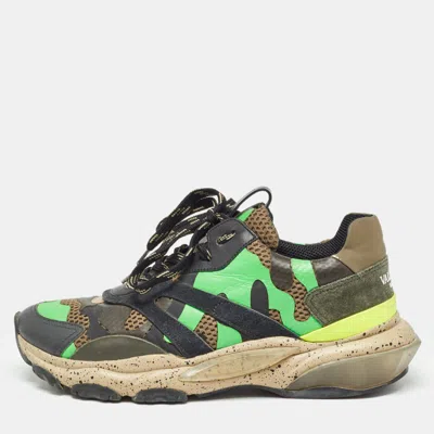 Pre-owned Valentino Garavani Multicolor Leather And Mesh Camouflage Bounce Low Top Trainers Size 40